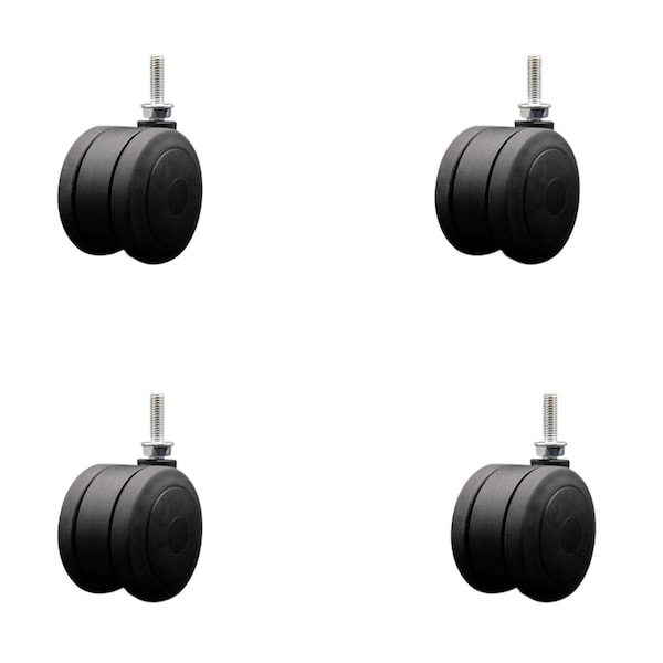 3'' Black Heavy Duty Floor Safe Twin Wheel Caster 5/16 Threaded Stem , 4PK